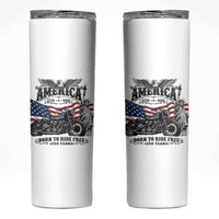 America Born to Ride Free 250 Years Biker Skinny Tumbler American Flag Chopper Motorcycle Statue of Liberty 1776 to 2026 Semiquincentennial