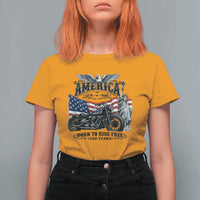 America Born to Ride Free 250 Years Biker T Shirt For Women American Flag Chopper Motorcycle Statue of Liberty 1776 to 2026 Semiquincentennial
