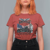 America Born to Ride Free 250 Years Biker T Shirt For Women American Flag Chopper Motorcycle Statue of Liberty 1776 to 2026 Semiquincentennial