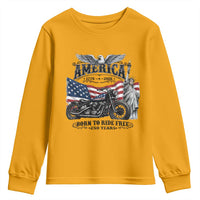 America Born to Ride Free 250 Years Biker Youth Sweatshirt American Flag Chopper Motorcycle Statue of Liberty 1776 to 2026 Semiquincentennial
