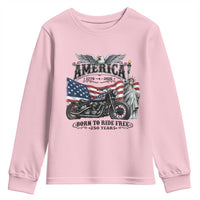 America Born to Ride Free 250 Years Biker Youth Sweatshirt American Flag Chopper Motorcycle Statue of Liberty 1776 to 2026 Semiquincentennial