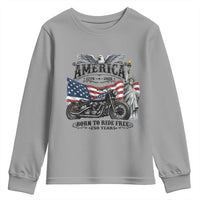 America Born to Ride Free 250 Years Biker Youth Sweatshirt American Flag Chopper Motorcycle Statue of Liberty 1776 to 2026 Semiquincentennial