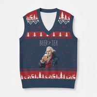 Beer Greater Than Tea Funny Founding Fathers V-Neck Knit Sweater Vest American History Drinking Boston Tea Party Sarcasm
