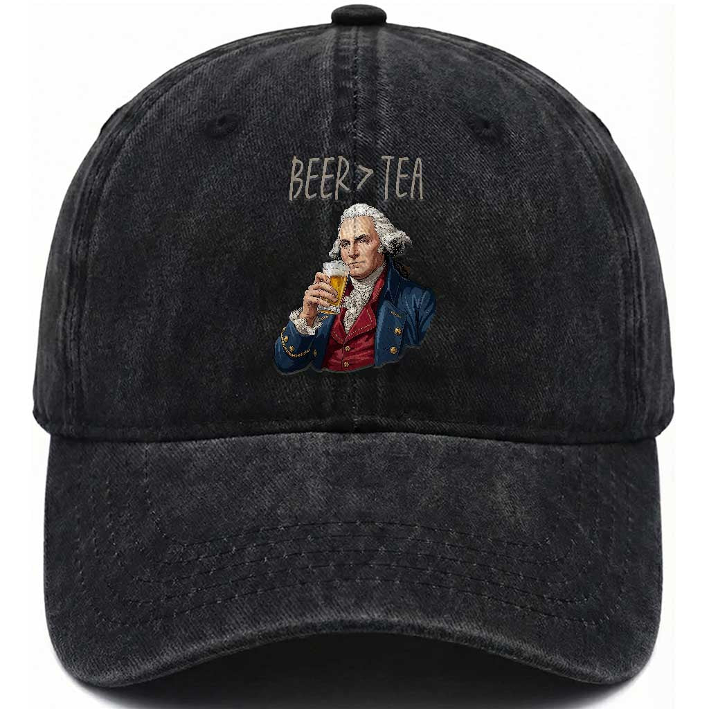 Beer Greater Than Tea Funny Founding Fathers Washed Cotton Baseball Cap American History Drinking Boston Tea Party Sarcasm
