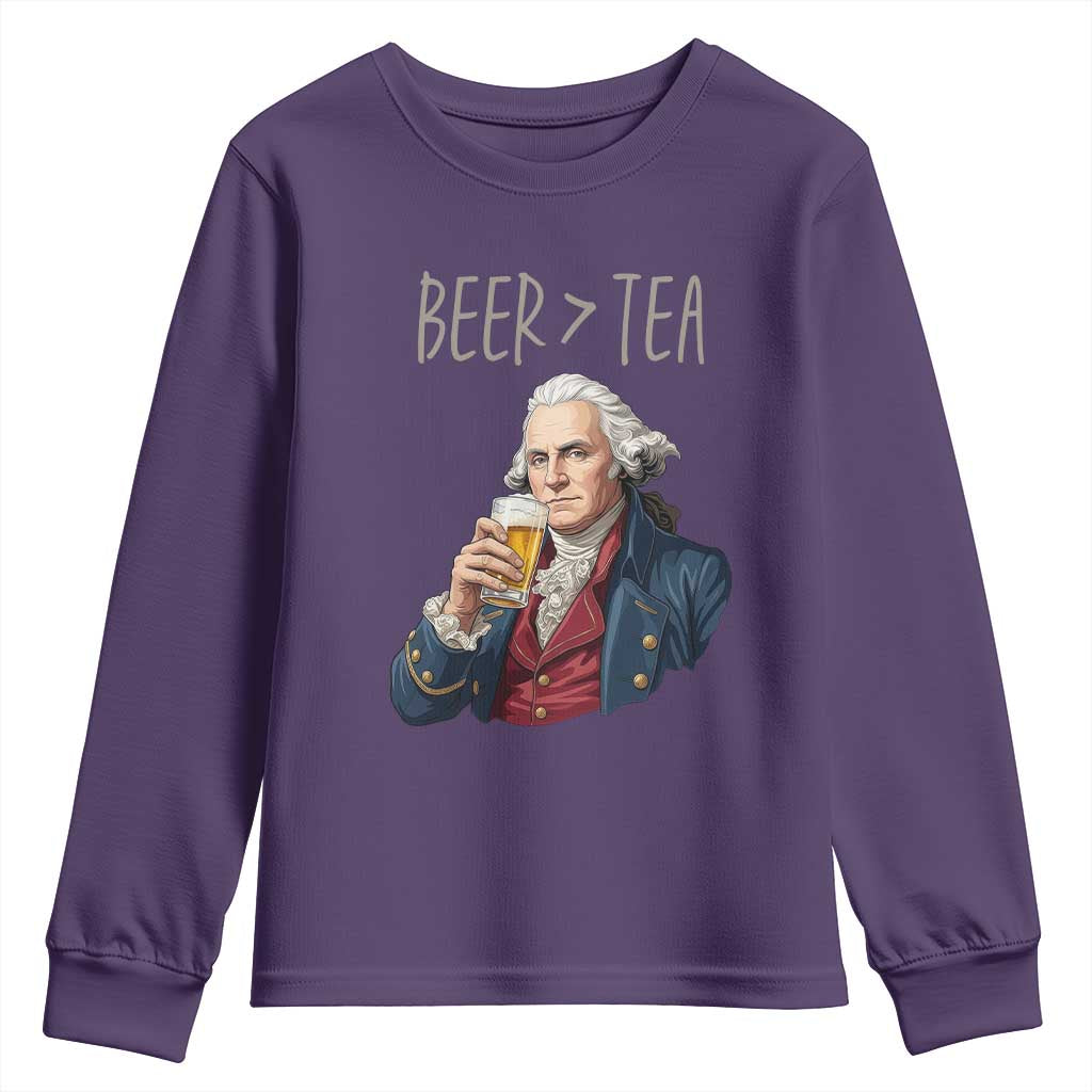 Beer Greater Than Tea Funny Founding Fathers Youth Sweatshirt American History Drinking Boston Tea Party Sarcasm
