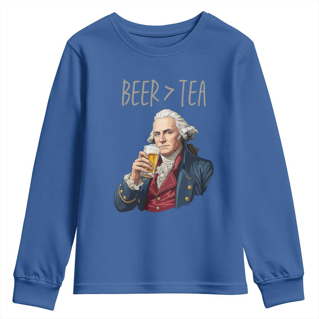 Beer Greater Than Tea Funny Founding Fathers Youth Sweatshirt American History Drinking Boston Tea Party Sarcasm
