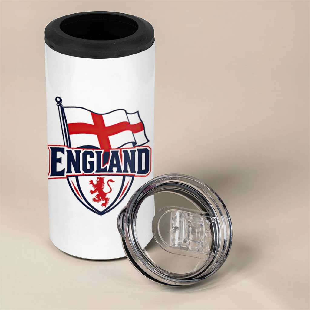 England Patriotic Crest St George Cross Flag Graphic 4 in 1 Can Cooler Tumbler English Lion Crest Heritage Pride Souvenir