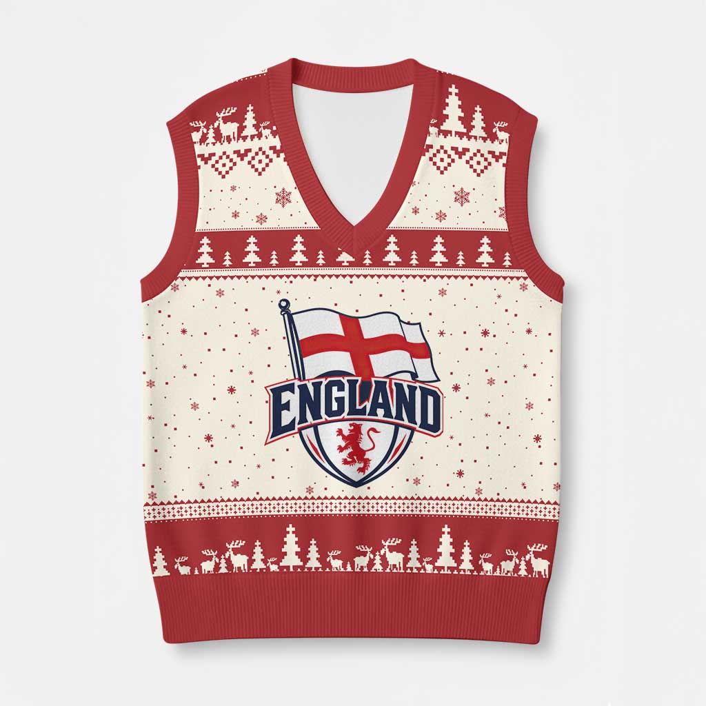 England Patriotic Crest St George Cross Flag Graphic V-Neck Knit Sweater Vest English Lion Crest Heritage Pride Souvenir