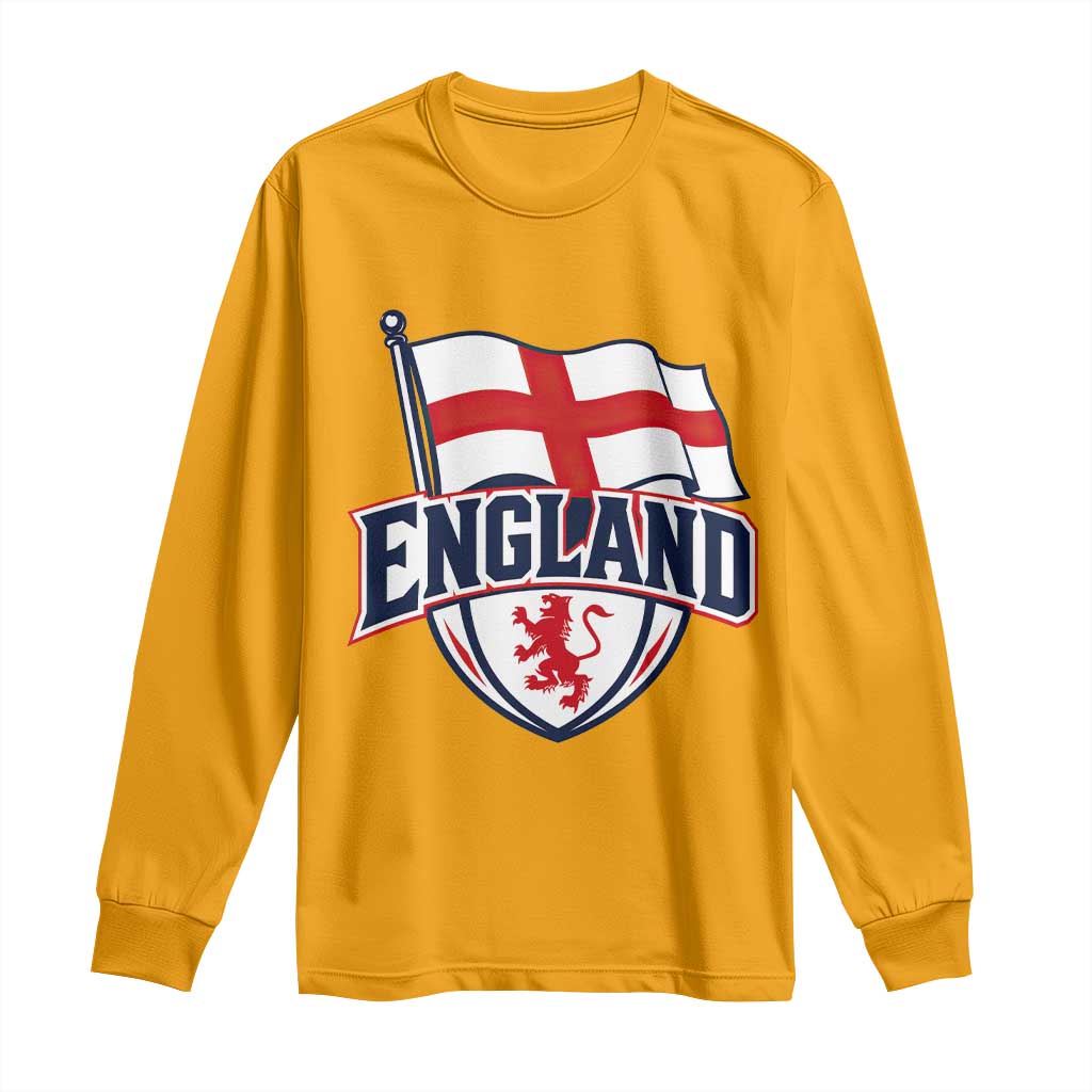 England Patriotic Crest St George Cross Flag Graphic Long Sleeve Shirt English Lion Crest Heritage Pride Souvenir