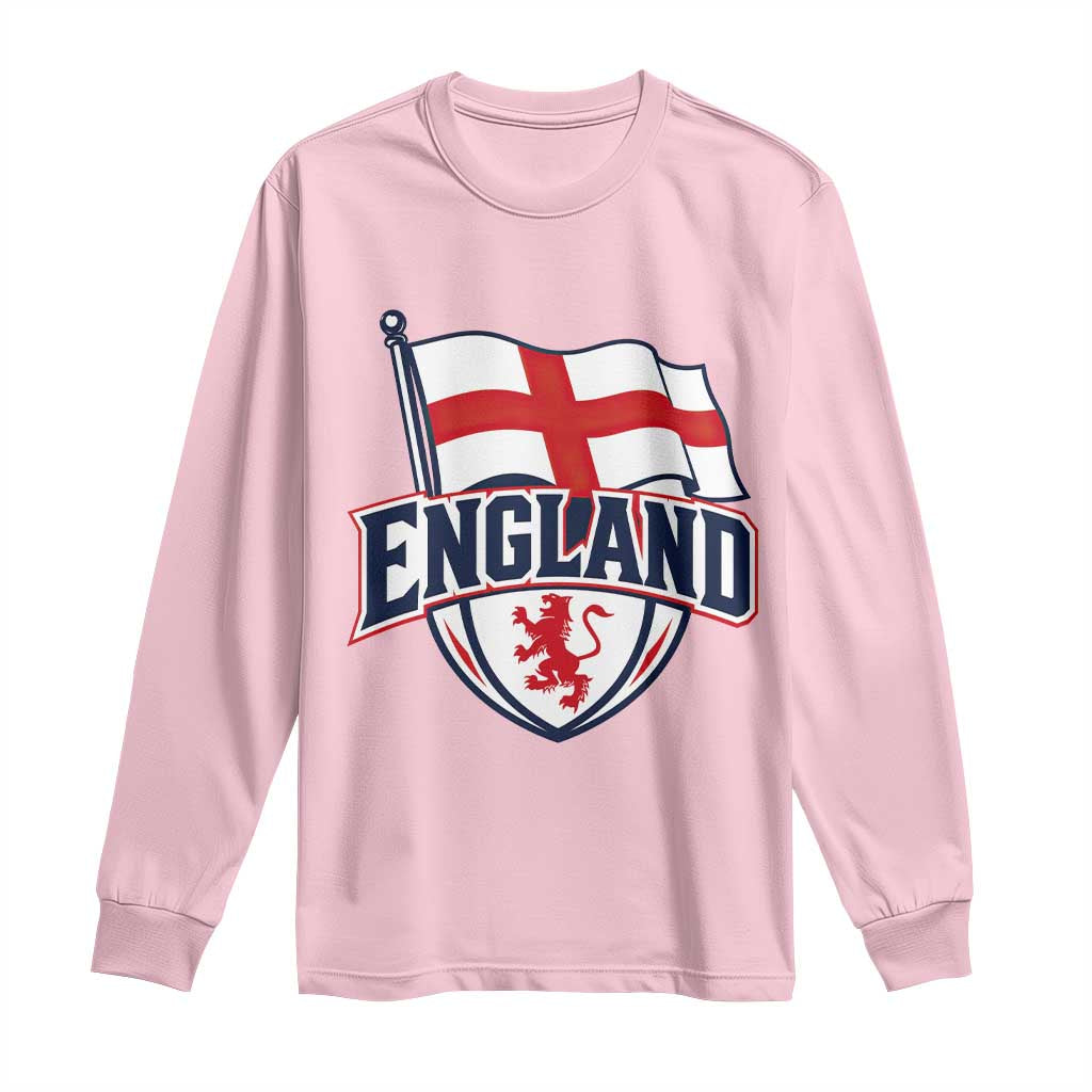 England Patriotic Crest St George Cross Flag Graphic Long Sleeve Shirt English Lion Crest Heritage Pride Souvenir