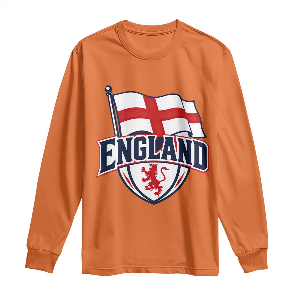 England Patriotic Crest St George Cross Flag Graphic Long Sleeve Shirt English Lion Crest Heritage Pride Souvenir
