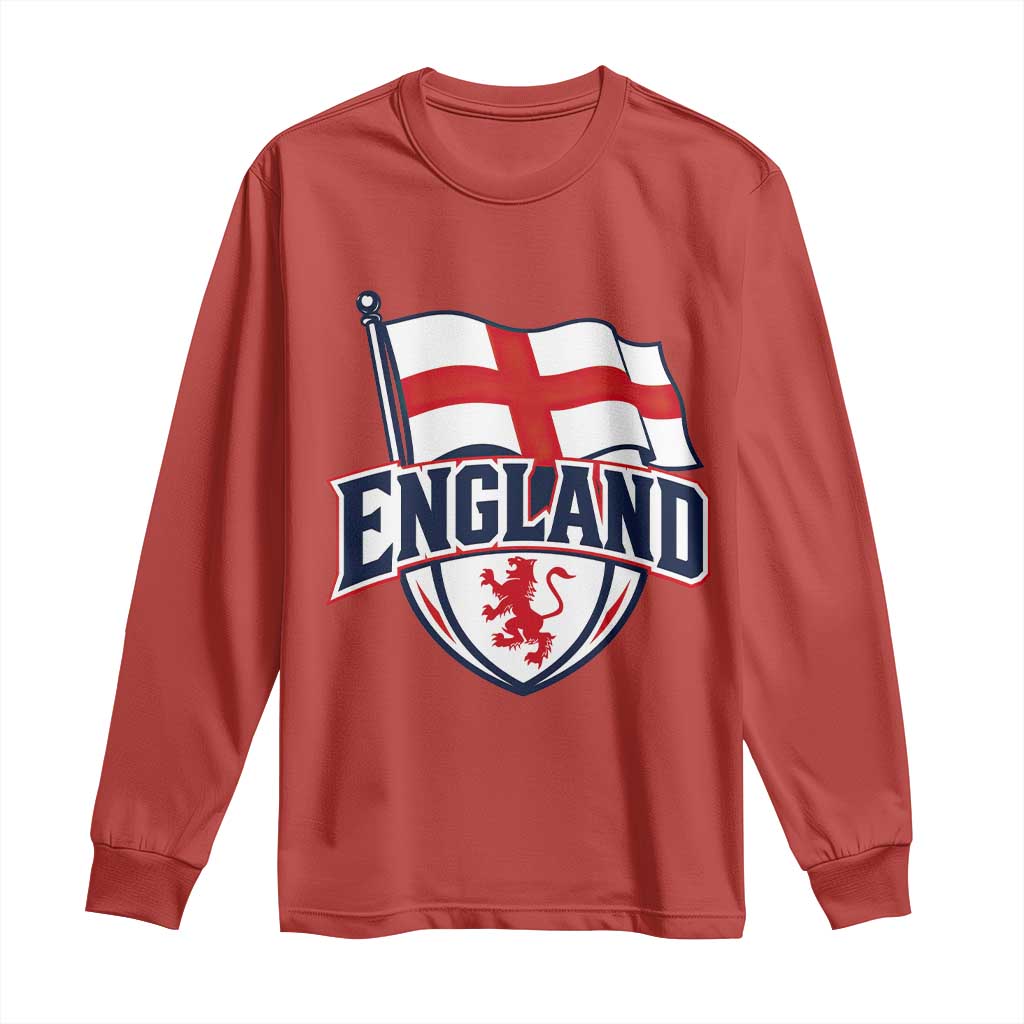 England Patriotic Crest St George Cross Flag Graphic Long Sleeve Shirt English Lion Crest Heritage Pride Souvenir