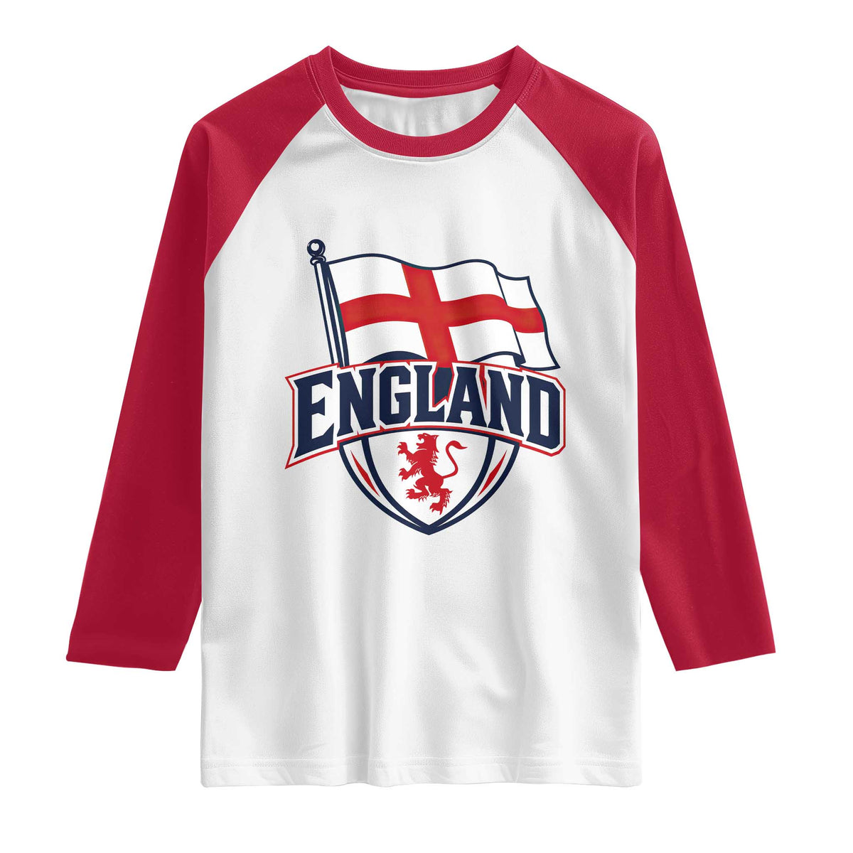 England Patriotic Crest St George Cross Flag Graphic Raglan Shirt English Lion Crest Heritage Pride Souvenir