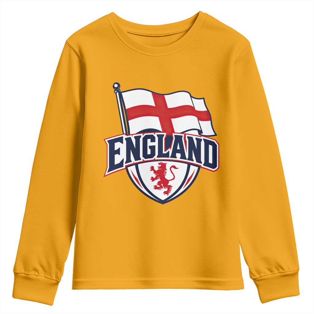 England Patriotic Crest St George Cross Flag Graphic Youth Sweatshirt English Lion Crest Heritage Pride Souvenir