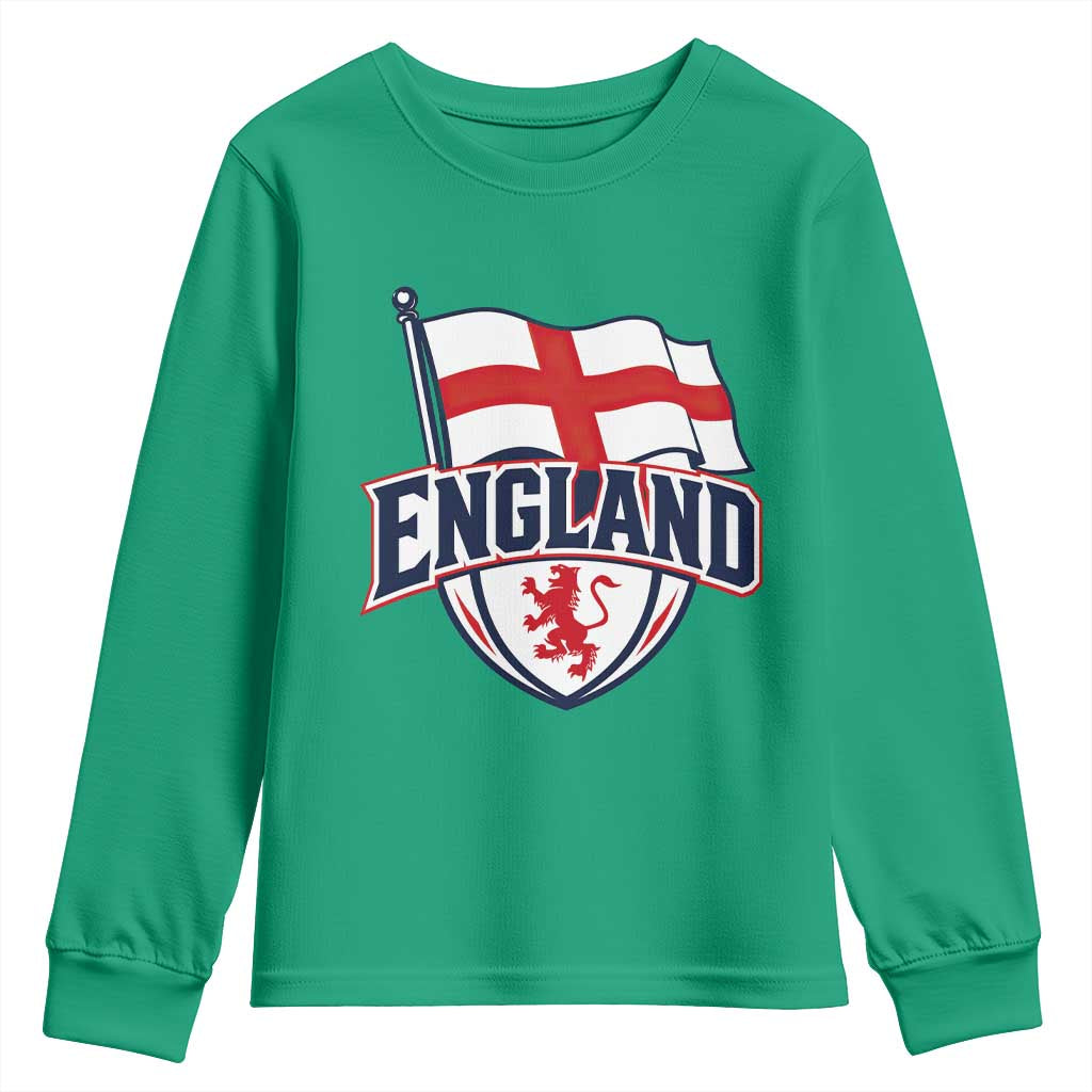 England Patriotic Crest St George Cross Flag Graphic Youth Sweatshirt English Lion Crest Heritage Pride Souvenir