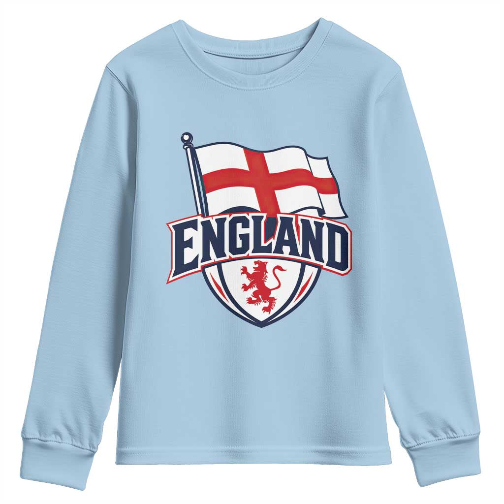 England Patriotic Crest St George Cross Flag Graphic Youth Sweatshirt English Lion Crest Heritage Pride Souvenir