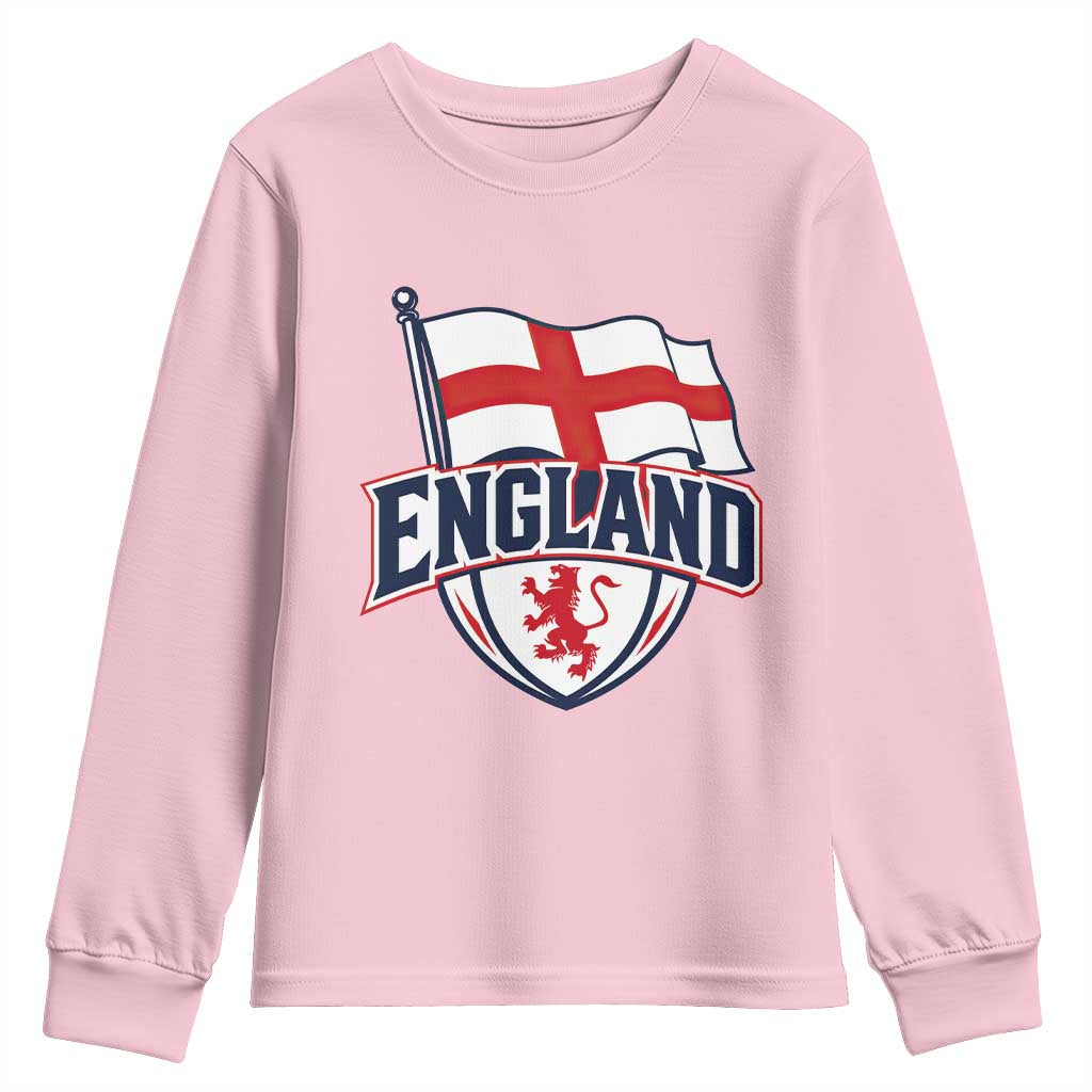 England Patriotic Crest St George Cross Flag Graphic Youth Sweatshirt English Lion Crest Heritage Pride Souvenir