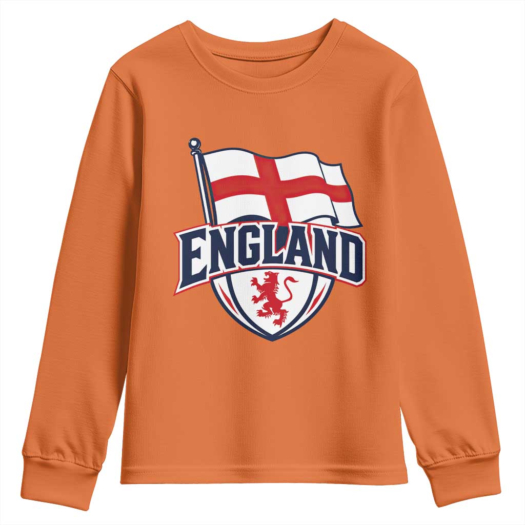 England Patriotic Crest St George Cross Flag Graphic Youth Sweatshirt English Lion Crest Heritage Pride Souvenir