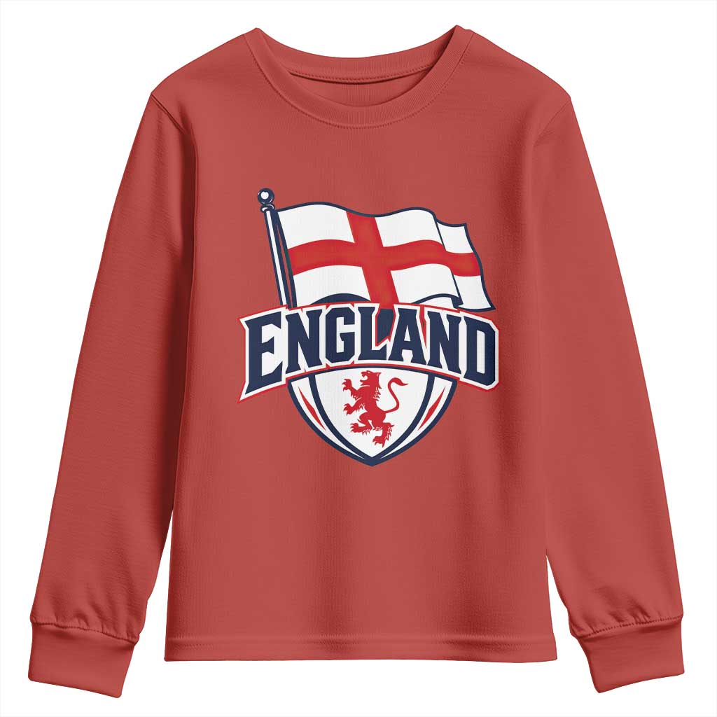 England Patriotic Crest St George Cross Flag Graphic Youth Sweatshirt English Lion Crest Heritage Pride Souvenir