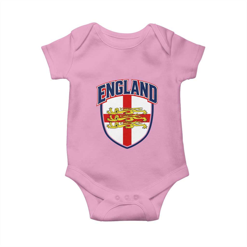 England Flag Lion Crest St George Cross Shield Crest Baby Onesie Vintage Patriotic English Sport Fan Graphic