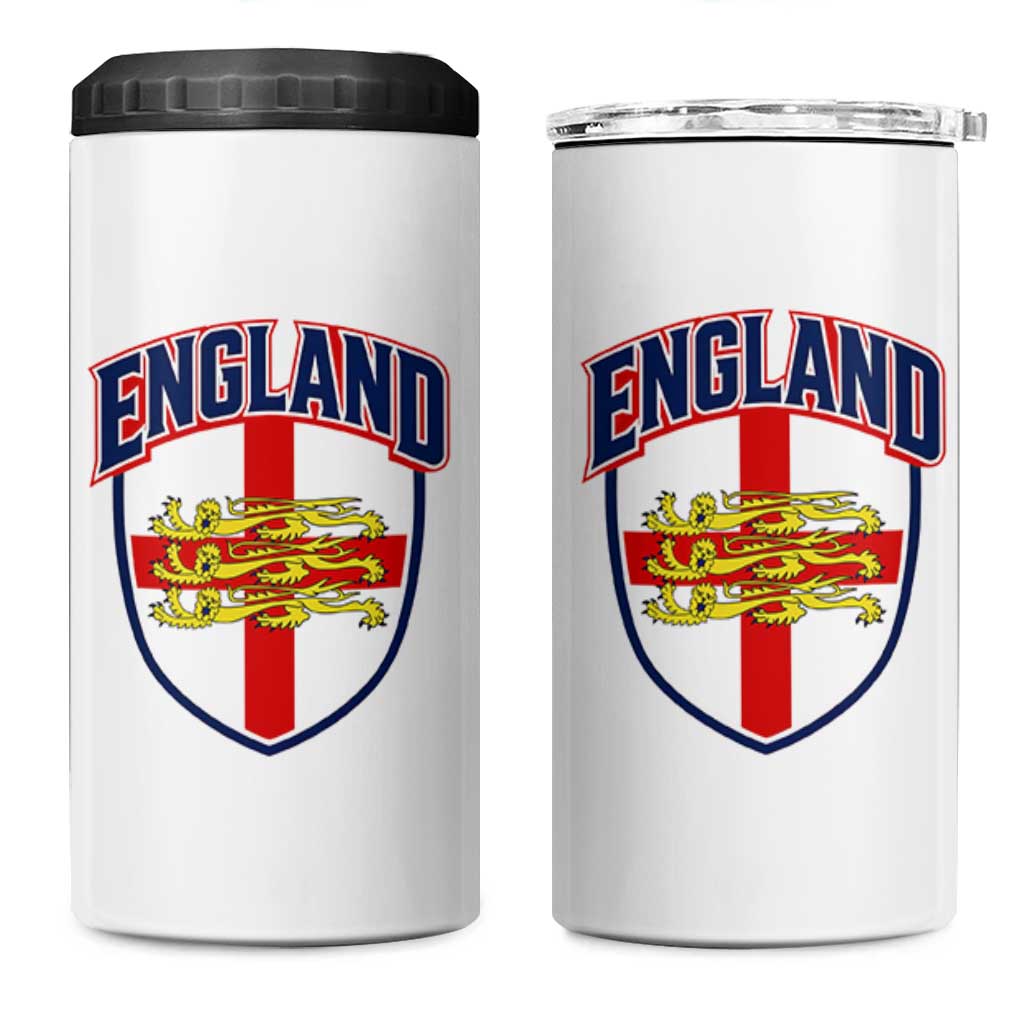 England Flag Lion Crest St George Cross Shield Crest 4 in 1 Can Cooler Tumbler Vintage Patriotic English Sport Fan Graphic