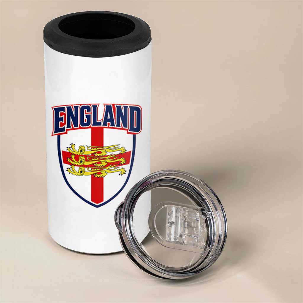 England Flag Lion Crest St George Cross Shield Crest 4 in 1 Can Cooler Tumbler Vintage Patriotic English Sport Fan Graphic