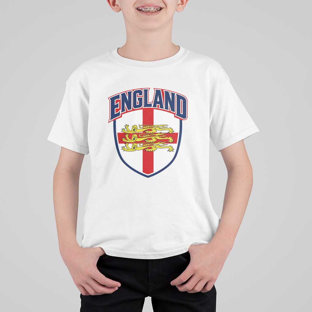 England Flag Lion Crest St George Cross Shield Crest T Shirt For Kid Vintage Patriotic English Sport Fan Graphic