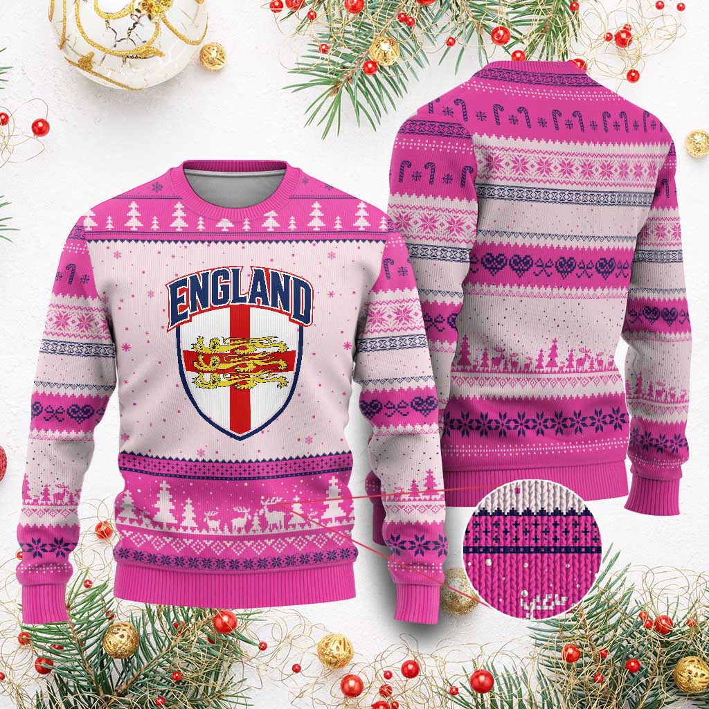 England Flag Lion Crest St George Cross Shield Crest Ugly Christmas Sweater Vintage Patriotic English Sport Fan Graphic