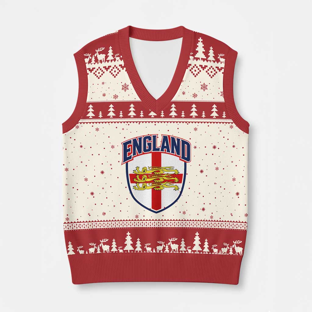 England Flag Lion Crest St George Cross Shield Crest V-Neck Knit Sweater Vest Vintage Patriotic English Sport Fan Graphic