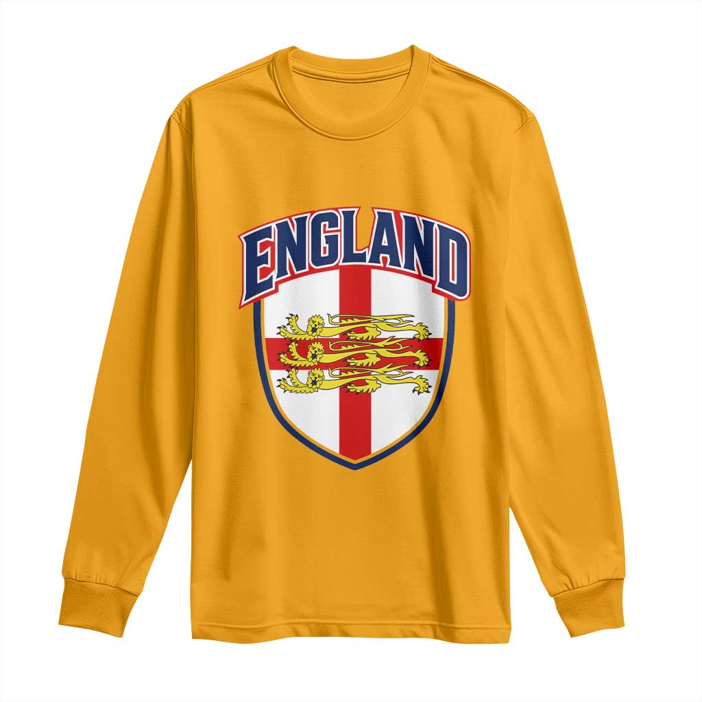 England Flag Lion Crest St George Cross Shield Crest Long Sleeve Shirt Vintage Patriotic English Sport Fan Graphic