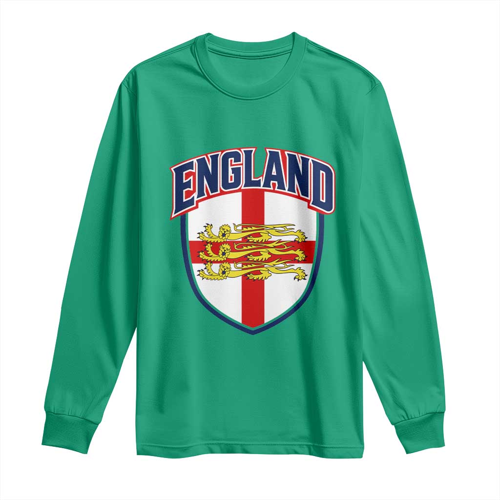 England Flag Lion Crest St George Cross Shield Crest Long Sleeve Shirt Vintage Patriotic English Sport Fan Graphic