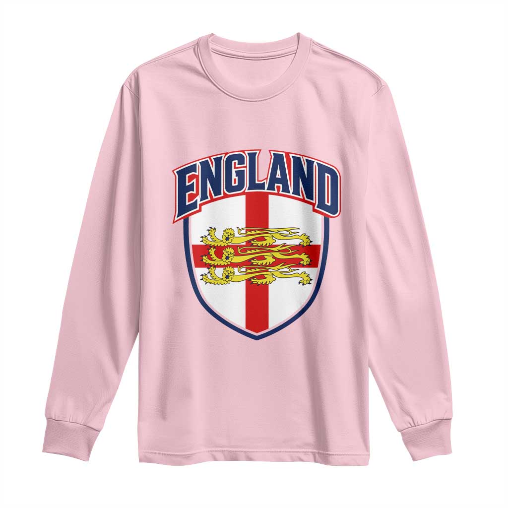 England Flag Lion Crest St George Cross Shield Crest Long Sleeve Shirt Vintage Patriotic English Sport Fan Graphic