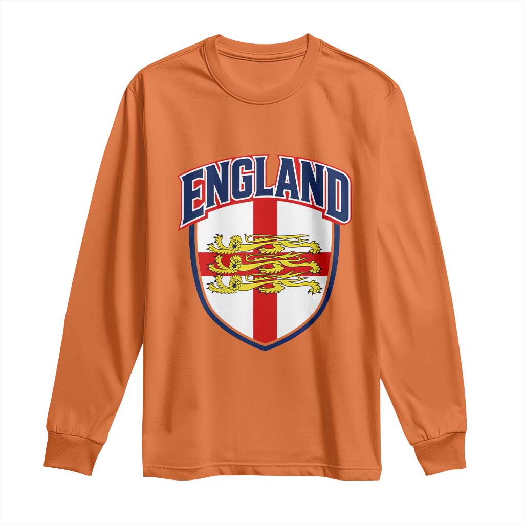 England Flag Lion Crest St George Cross Shield Crest Long Sleeve Shirt Vintage Patriotic English Sport Fan Graphic