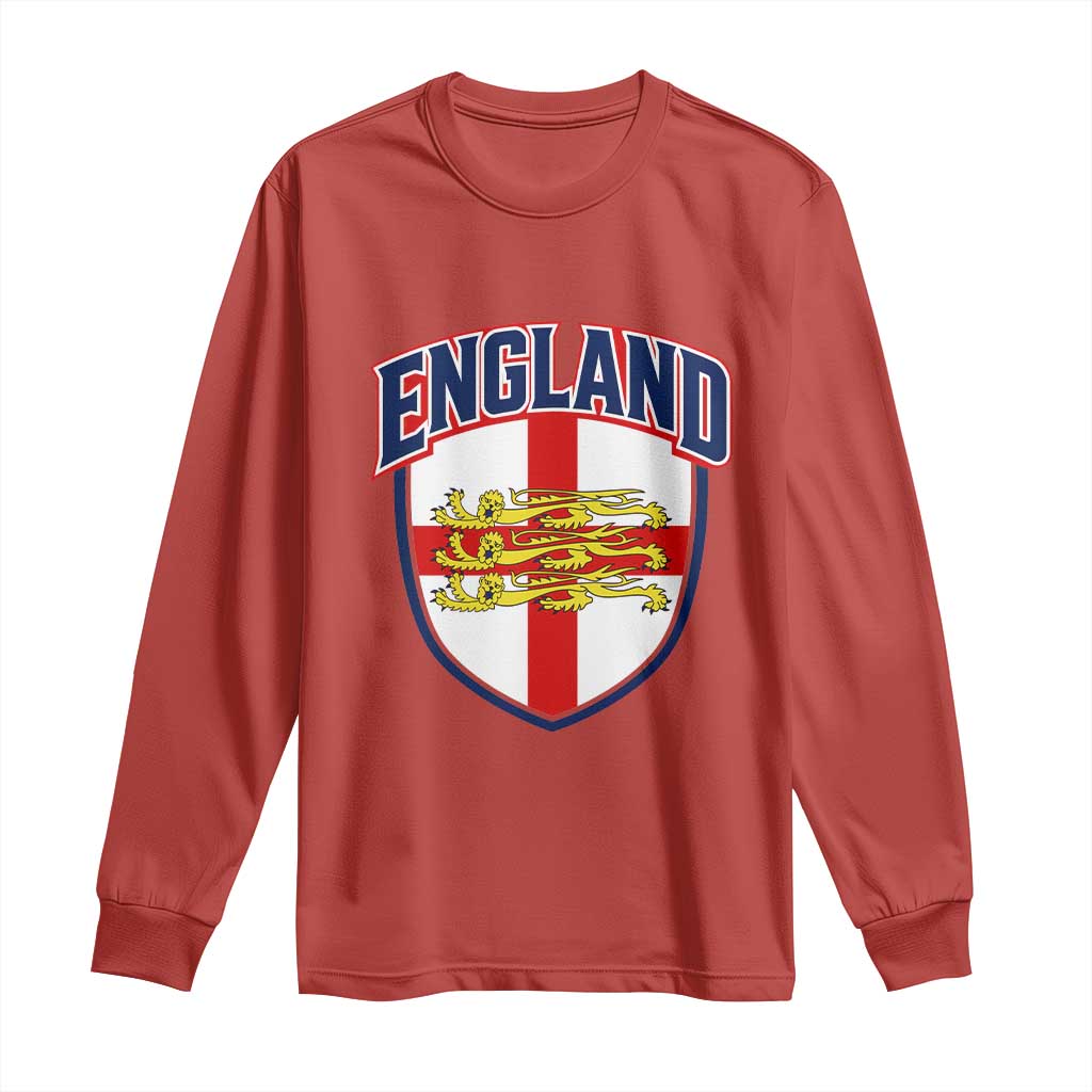 England Flag Lion Crest St George Cross Shield Crest Long Sleeve Shirt Vintage Patriotic English Sport Fan Graphic