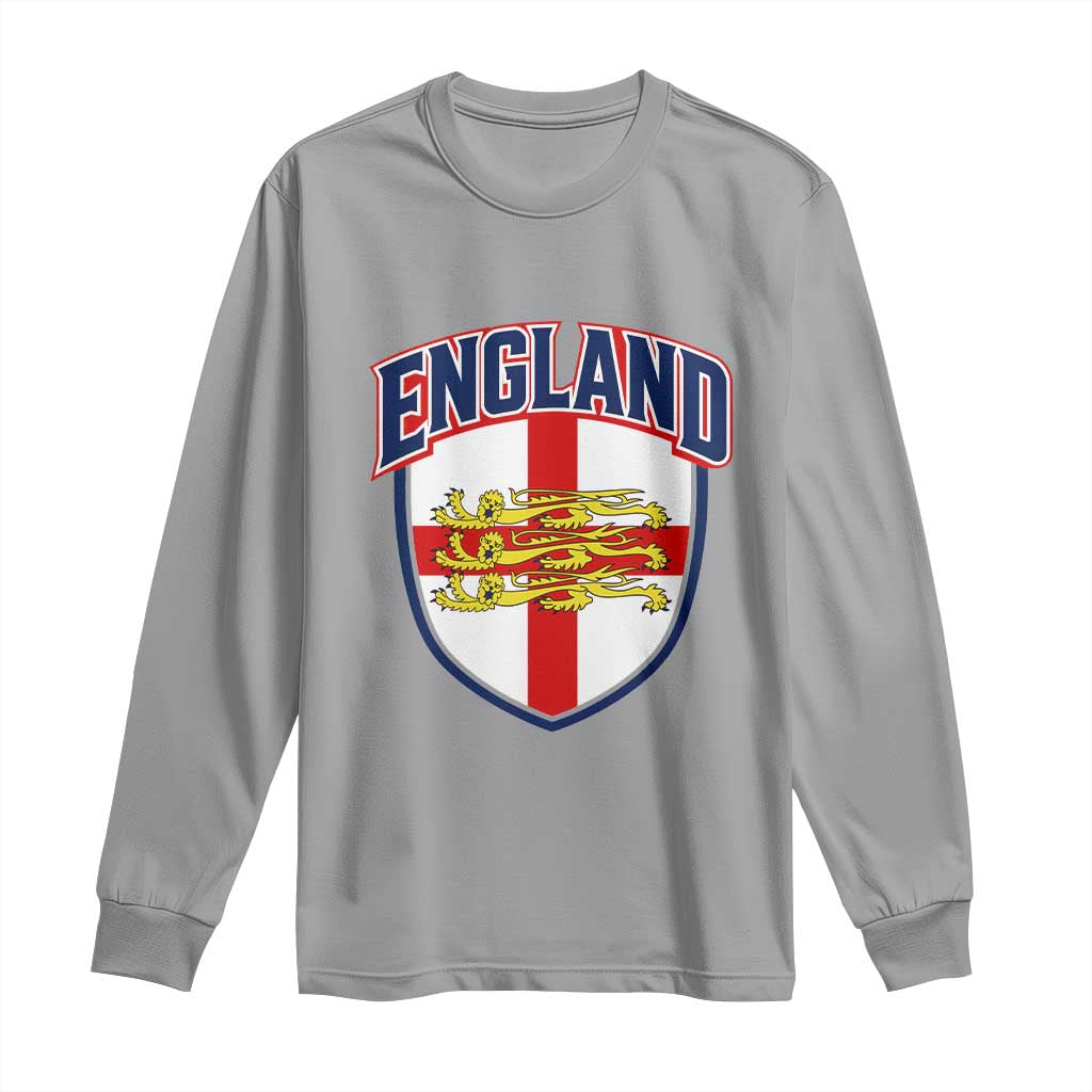 England Flag Lion Crest St George Cross Shield Crest Long Sleeve Shirt Vintage Patriotic English Sport Fan Graphic