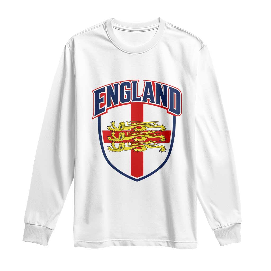 England Flag Lion Crest St George Cross Shield Crest Long Sleeve Shirt Vintage Patriotic English Sport Fan Graphic