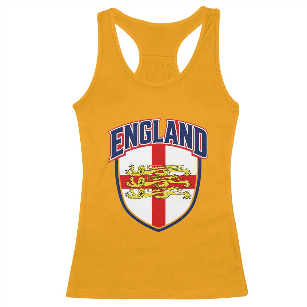 England Flag Lion Crest St George Cross Shield Crest Racerback Tank Top Vintage Patriotic English Sport Fan Graphic