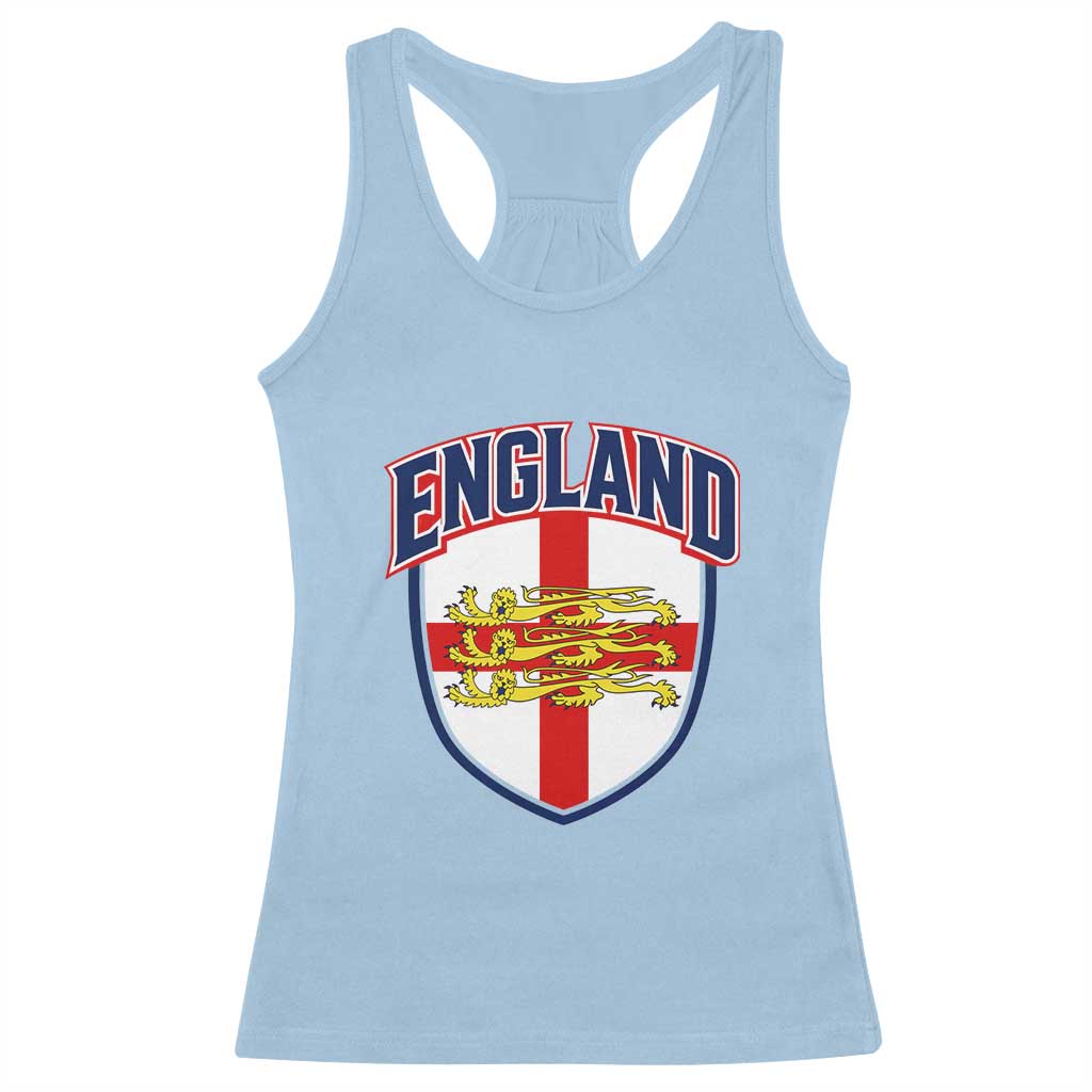 England Flag Lion Crest St George Cross Shield Crest Racerback Tank Top Vintage Patriotic English Sport Fan Graphic