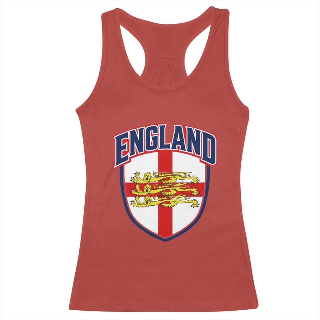 England Flag Lion Crest St George Cross Shield Crest Racerback Tank Top Vintage Patriotic English Sport Fan Graphic
