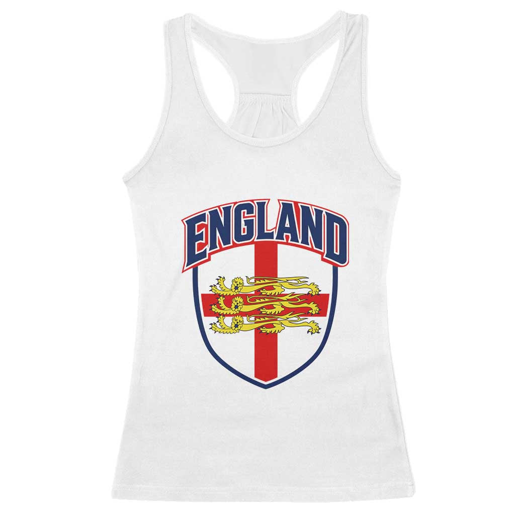 England Flag Lion Crest St George Cross Shield Crest Racerback Tank Top Vintage Patriotic English Sport Fan Graphic