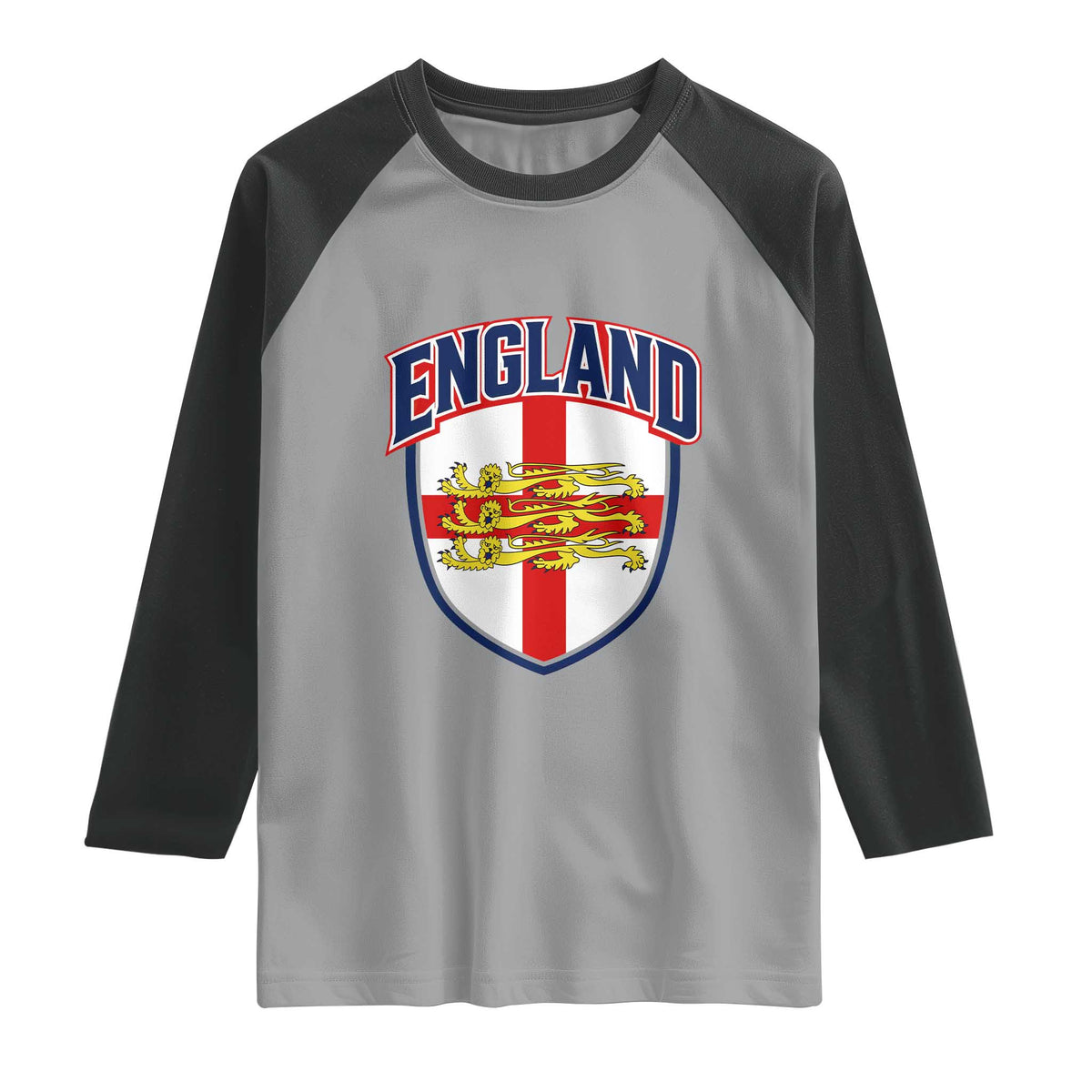 England Flag Lion Crest St George Cross Shield Crest Raglan Shirt Vintage Patriotic English Sport Fan Graphic