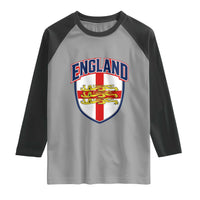 England Flag Lion Crest St George Cross Shield Crest Raglan Shirt Vintage Patriotic English Sport Fan Graphic