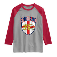 England Flag Lion Crest St George Cross Shield Crest Raglan Shirt Vintage Patriotic English Sport Fan Graphic