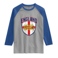 England Flag Lion Crest St George Cross Shield Crest Raglan Shirt Vintage Patriotic English Sport Fan Graphic