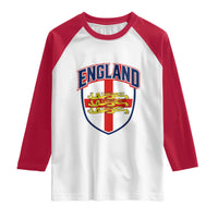 England Flag Lion Crest St George Cross Shield Crest Raglan Shirt Vintage Patriotic English Sport Fan Graphic