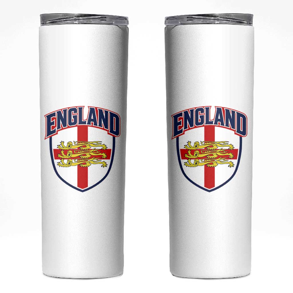 England Flag Lion Crest St George Cross Shield Crest Skinny Tumbler Vintage Patriotic English Sport Fan Graphic