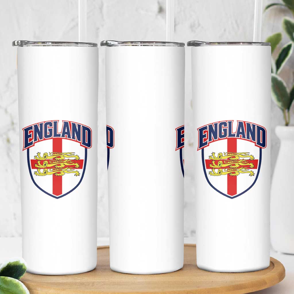 England Flag Lion Crest St George Cross Shield Crest Skinny Tumbler Vintage Patriotic English Sport Fan Graphic