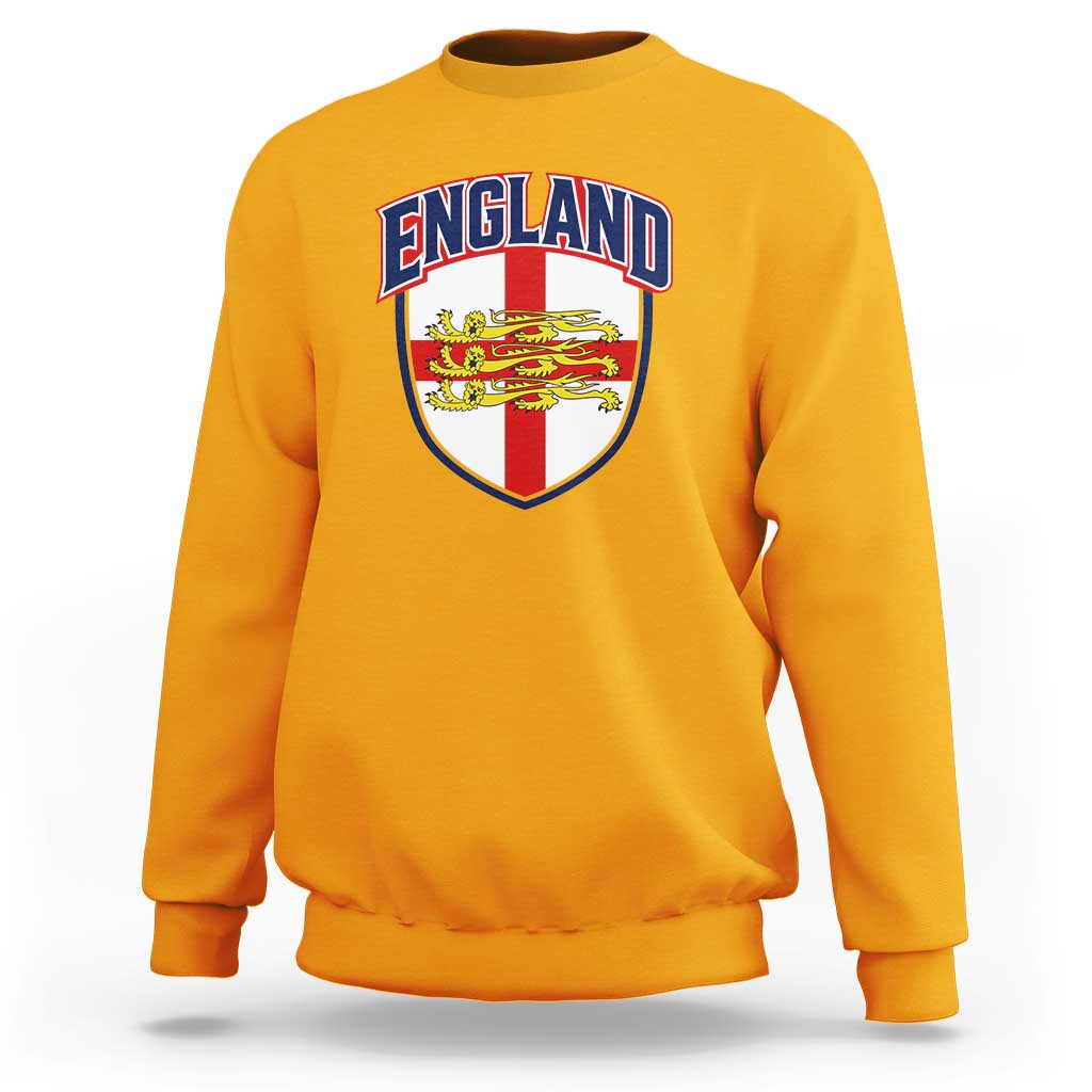 England Flag Lion Crest St George Cross Shield Crest Sweatshirt Vintage Patriotic English Sport Fan Graphic