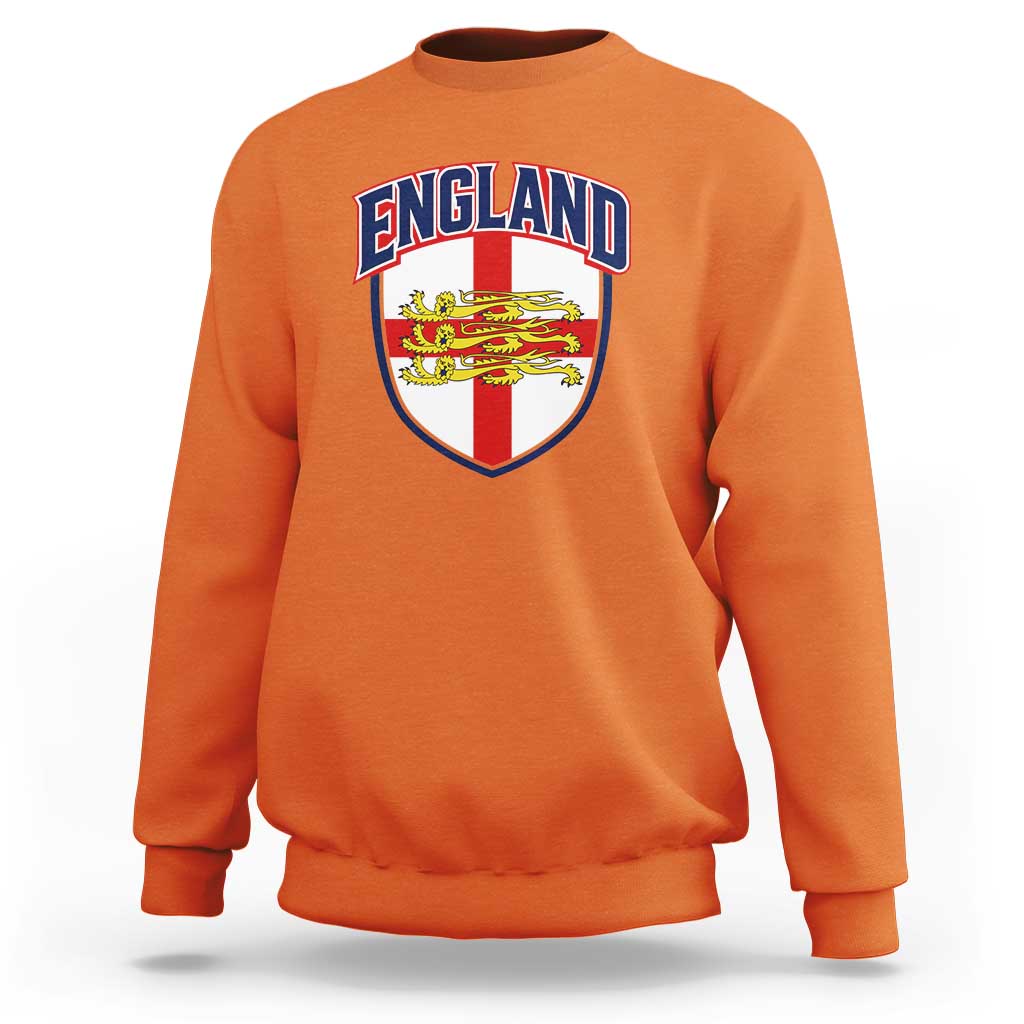 England Flag Lion Crest St George Cross Shield Crest Sweatshirt Vintage Patriotic English Sport Fan Graphic