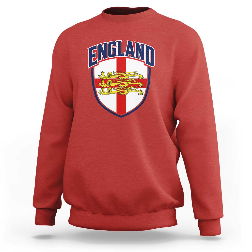 England Flag Lion Crest St George Cross Shield Crest Sweatshirt Vintage Patriotic English Sport Fan Graphic